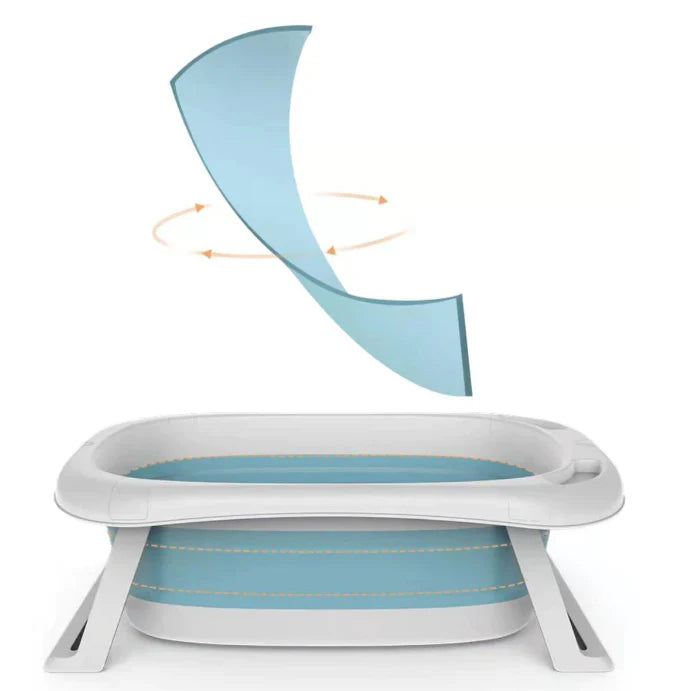 Cadita pliabila cu termometru incorporat si perna, Dimensiuni 83 x 50 x 20 cm, Material PP/TPE, Pliere rapida, Usor de utilizat, Picioare antiderapante, Varsta 0-3 ani, Structura Solida, Culoare Albastru